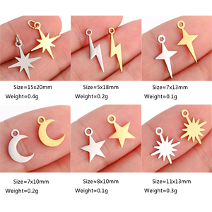 Dijes de acero inoxidable pulido espejo estrella Luna relámpago Starlight hexagrama colgantes hacer joyería collar pendientes suministros - Product Image 3