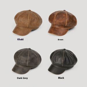หมวกเบเร่ต์หนัง PU สไตล์วินเทจสีซีดจางสำหรับผู้ชายและผู้หญิง ฤดูใบไม้ร่วง-ฤดูหนาว ปี 2025 หมวกเบเร่ต์ทรงนิวส์บอย 8 แผง สไตล์ลำลองย้อนยุค - Product Image 3