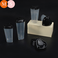Contenedor de jugo en forma de corazón de nuevo diseño de alta calidad, taza de té de burbujas de plástico PP transparente reciclable desechable con tapa en forma de corazón