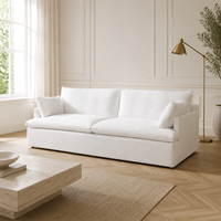 Canapé 2 places moderne et minimaliste en tissu, revêtement texturé en lin, pieds en bois massif, mobilier de salon, bureau à domicile