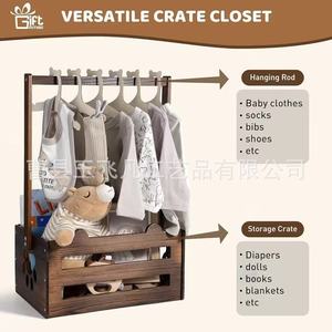 Estante de Almacenamiento de Ropa para Bebé de Madera Maciza 34x22.5x53cm con Perchas y Cesta para Uso de Bebés de 0 a 12 Meses - Product Image 4