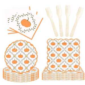 Juego de Platos y Servilletas de Papel para Fiesta de Acción de Gracias DAMAI, Kit de Vajilla Desechable con Decoraciones a Cuadros para 8 Personas - Product Image 4