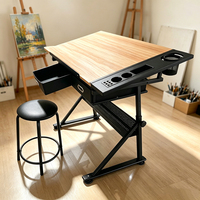 Table à dessin en bois populaire avec porte-crayons et deux tiroirs, table et chaise de dessin pour l'école