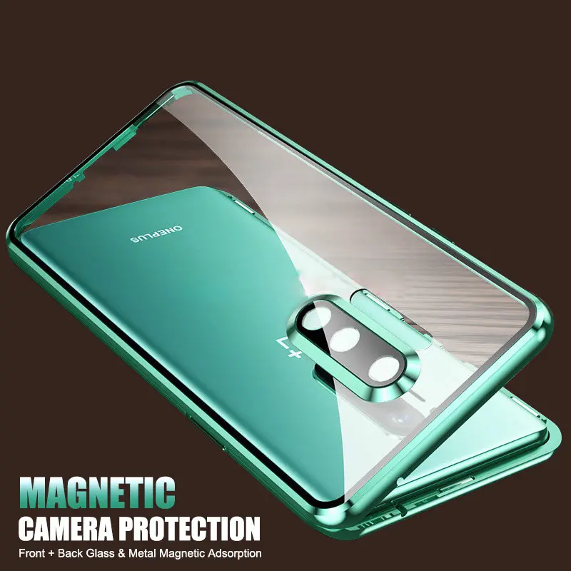 New 2020 cases for oneplus 8 pro Clear Magnetic Flip Tempered Glass Protector Phone Cover With Lens all-inclusive Magnetic Case