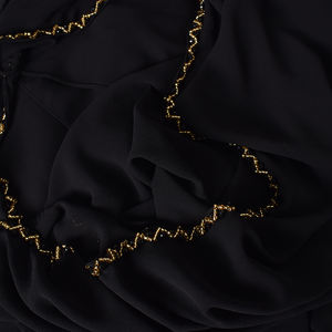 2025 Latets bufanda negra con borde de cuentas doradas Hijabs de gasa de alta calidad chal largo turbante de mujer 180*70cm Hijbs de gasa musulmana - Product Image 6