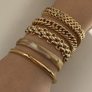 CLIORO Punk Wide Mesh Thick Belt Gold Plated Stainless Steel <strong>Cuban</strong> Snake Link Chain <strong>Bangle</strong> Bracelets for Women Men - Product Image 2