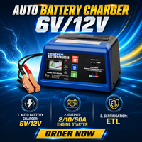 Chargeur de batterie de voiture intelligent 2/10/50A 12VDC 110V avec fonction de démarrage du moteur et maintien de charge, garantie 1 an