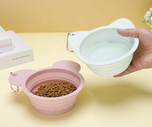 Hot-selling <b>Food</b> Grade Silicone Waterproof Leak-Proof <b>Pet</b> Folding Bowl Mountaineering Buckle Foldable Travel Feeding Bowl for - Product Image 1