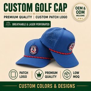 Casquette de golf souple à 5 panneaux, imperméable, avec logo en silicone personnalisé, faible MOQ, OEM, patch en caoutchouc 3D perforé au laser, sélection pour le marché mondial - Product Image 1