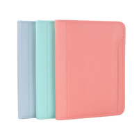 Porte-documents multifonctionnel A4 en cuir PU couleur macaron personnalisable avec fermeture éclair pour réunions d'affaires, dossier de gestionnaire, avec logo