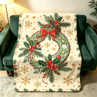 Plaid de Noël personnalisé en flanelle imprimée, couverture douce et moelleuse rouge et verte pour canapé avec logo