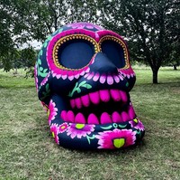 Calavera de Azúcar Inflable Gigante con Sombrero de Copa - Decoración de Jardín para el Día de los Muertos con Luces LED para Halloween