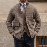 Nouvelle Veste Courte Homme Ajustée à Col et Motif Pied-de-Poule Hiver