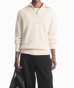 رجل الخريف الشتاء فاخر ربع سحاب البلوز سترة المتضخم بسيط طويل الأكمام الياقة المدورة محبوك سترة اللباس الرجل - Product Image 1