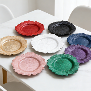 Assiettes de présentation rondes en plastique bleu or rose de 13 pouces, motif récif bleu, élégantes et irrégulières, pour le déjeuner et le dîner à la maison - Product Image 1