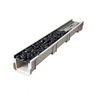 Canal de drenaje de resina en forma de U con cubierta de rejilla de guijarros hecha de fibra de vidrio FRP, fácil de instalar, desmontar y limpiar. - Product Image 1