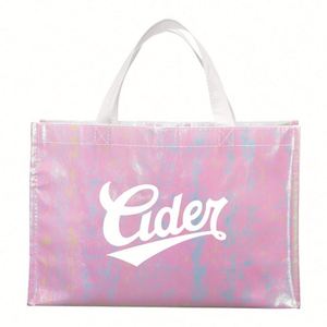 Custom Reusable Pink Holographic Metallic Shiny Laminated Non Woven <b>Bag</b> Iridescent Non-Woven Shopping <b>Tote</b> <b>Bag</b> With Logo - Product Image 4