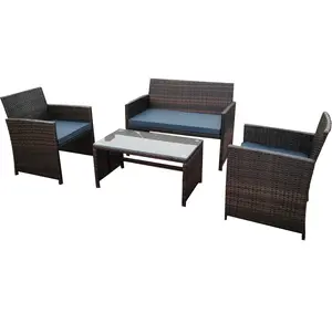 4PCS ראטאן ריהוט גן סט-חיצוני טרקלין ספה, כסאות שולחן ביסטרו סט לדשא, פטיו
