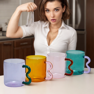 <span class=keywords><strong>CHAPLIN</strong></span> Tasse à café en verre borosilicate soufflé à la main de 300 ml, style classique, pour les fêtes, avec poignées de différentes couleurs, passe au lave-vaisselle - Product Image 6
