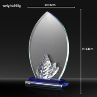 Trophée en cristal transparent gravé sur mesure, design feuille, vente en gros, trophée artisanal en verre cristal