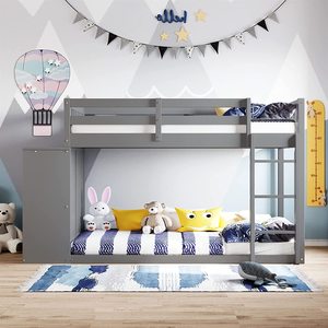 Camas Literas de Diseño Elegante para Niños, Cama Litera Doble sobre Doble, Madera Gris, Camas Literas Infantiles con <span class=keywords><strong>4</strong></span> Cajones de Almacenamiento para Niñas - Product Image 3
