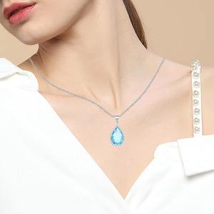 Classic Natural Aquamarine Cubic Zirconia Dangle <b>Earrings</b> <b>Silver</b> Teardrop Crystal <b>Drop</b> <b>Earrings</b> Women Wedding Fine Jewelry - Product Image 3