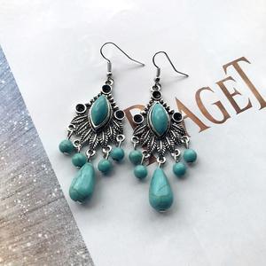 Boucles d'oreilles rétro turquoise avec des accents pendantes en forme de goutte - Product Image 2