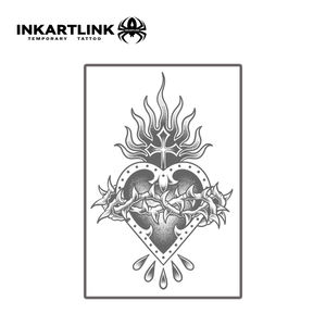 Autocollant de <span class=keywords><strong>tatouage</strong></span> personnalisé Cœur Sacré, motif Épine et Flamme Gothique, semi-permanent 15 jours, art corporel pour bras et poitrine, vente en gros - Product Image 4