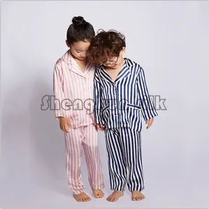 19MM print Stripe Mulberry silk Kids Pijamas Children Quality Soft Pyjamas Silk Boys Plain Kids Pajamas pyjamas