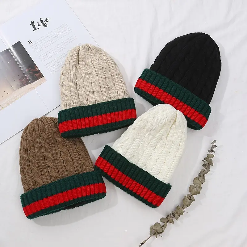 Chapeau d'hiver en coton tricoté pour <span class=keywords><strong>adulte</strong></span>, nouveaux bonnets, couleurs assorties, 4 pièces