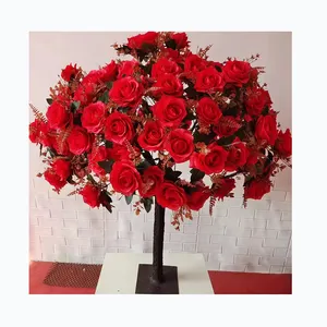 कस्टम इनडोर शादी सेंटरपीस लाल गुलाब फूल के पेड़ सजावट के लिए कृत्रिम गुलाब का पेड़