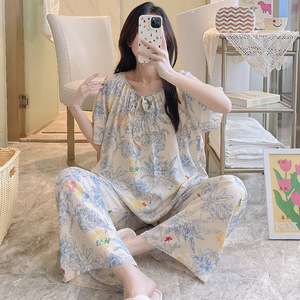 Stampa alla moda pantaloni lunghi a manica corta in stile morbido e comodo in Rayon 2 pezzi pigiami in bambù <span class=keywords><strong>viscosa</strong></span> da esterno - Product Image 2