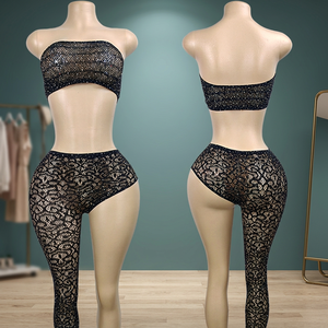 W.E.Club Women's Adult Clothing Tube Top One-Leg Two-Piece Suit Ballroom Fishnet Exotic Dancewear Outfit Polyester/Rayon - Product Image 2