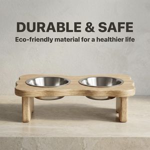 Gamelle surélevée en bois pour chat 15 °   Station d'alimentation inclinée pour chats, adaptée aux bols de nourriture et d'eau pour chats, anti-vomissement, protection des moustiquiers - Product Image 2