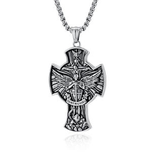 Saint Michael Archangel <b>Cross</b> Pendant Titanium Steel Necklace Unisex Religious Jewelry - Product Image 5