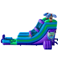 Toboggan aquatique gonflable à une voie de 18 pieds avec tunnel imprimé Vision Violet Bleu Vert, toboggan aquatique gonflable pour fêtes estivales
