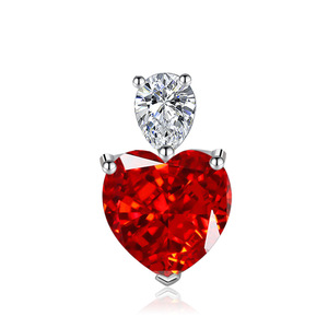 Fashion 12*12mm Heart Cut Red Cubic Zirconia Necklace Set Copper <b>Ice</b> Out High Carbon Diamond Jewelry 3 Piece Sets For Women - Product Image 6