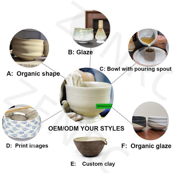 Customized Ceramic Pouring Spout Pink Color Matcha Bowl for Matcha Sets