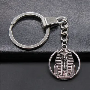 WYSIWYG Gantungan Kunci P2-ABD-C10431 Firaun Mesir Dua Sisi Aloi Seng Lapis Perak Antik 23Mm