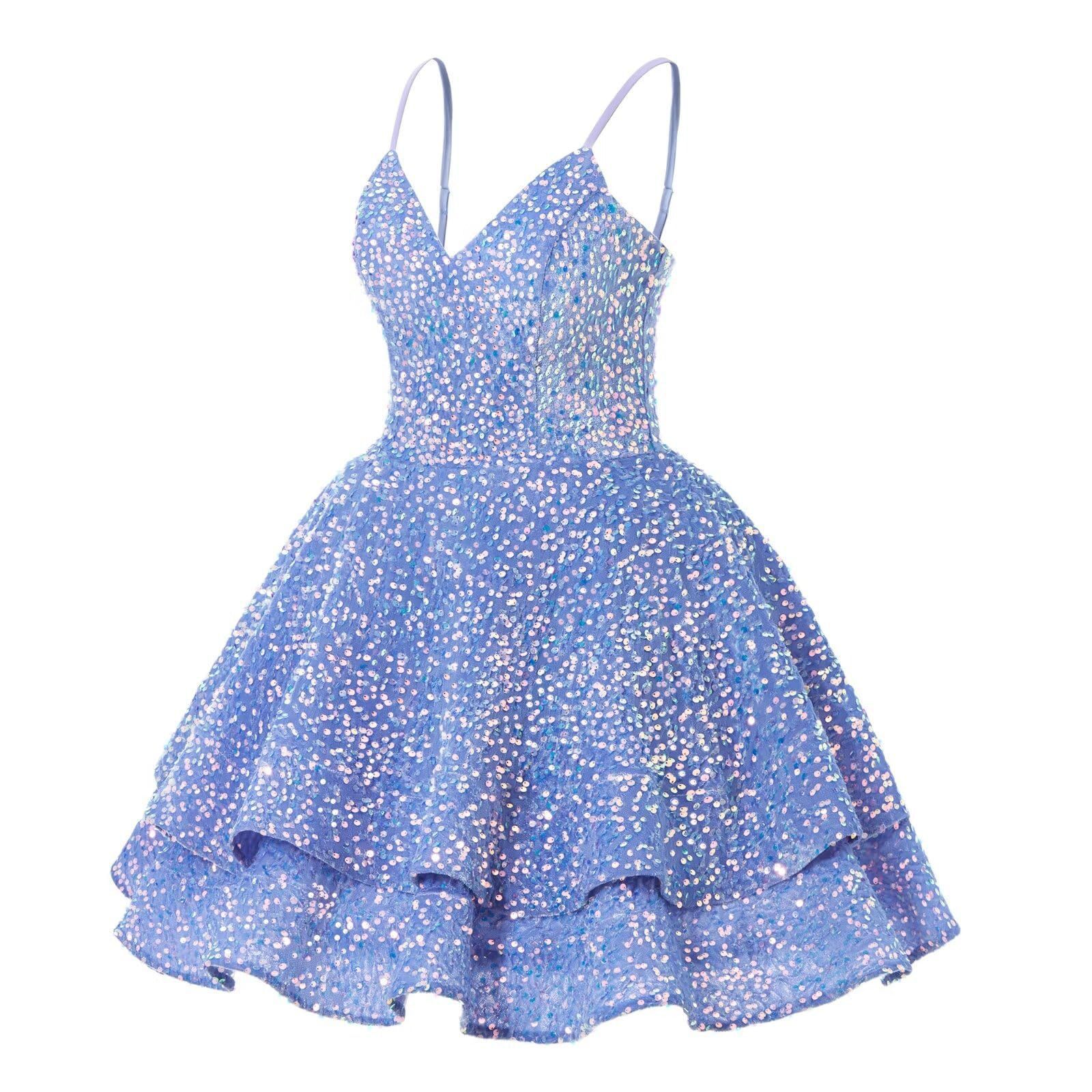 Womens Sparkly Sequin Homecoming Dresses for Teens Tiered Spaghetti Straps  V Neck Prom Dresses Short Formal Cocktail Gowns| Alibaba.com