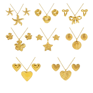 Irregular Luxury Creative Polygonal Geometric Leaf Texture Flower Love Stainless Steel <b>Gold</b> Earrings Necklace Set for Gift - Product Image 1