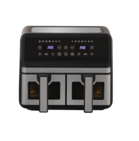 Friteuse à Air Électrique à Commande Numérique et Écran LCD en Acier Inoxydable, Double Carré Bleu en Plastique avec Protection Contre la Surchauffe