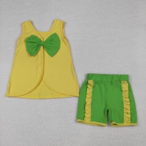 GSSO3464 CUSTOM Ensemble sans manches jaune uni imprimé pour petite fille active, Vente en gros pour enfants - Product Image 1