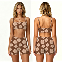 Ensemble bikini deux pièces d'été personnalisé pour femme, à bretelles spaghetti, col carré, taille haute, shorty, imprimé floral tropical, vente en gros
