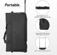 Sac de danse pliable noir de 26 pouces avec porte-vêtements, sac de voyage à roulettes tendance, sac de voyage à roulettes RTS noir
