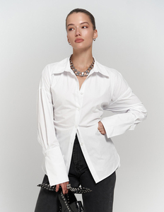 2025 camicia a vita bianca stile europeo primavera estate camicetta a maniche lunghe in puro cotone <span class=keywords><strong>con</strong></span> Top regolabile - Product Image 2