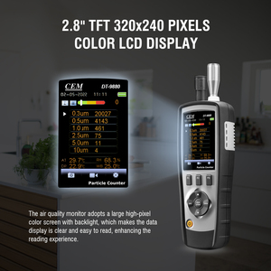 Contador de Partículas con Tecnología Láser para Detección de PM2.5/HCHO/CO2/TVOC, Canales de Concentración de Masa de 0.3-10um, Pantalla LCD, 0-50C - Product Image 2
