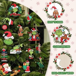 24 Sets Eco-Friendly 8cm Cartoon Christmas Tree Decorations <b>Grinchs</b> Hanging <b>Ornaments</b> Bells Bows Kids Party Decoration Parties - Product Image 6