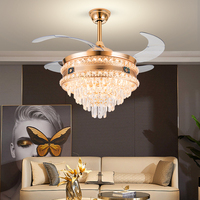 Lustre luxueux en cristal doré avec ventilateur de plafond, suspension en cristal K9 de style européen, parfait pour le salon de la villa de l'hôtel