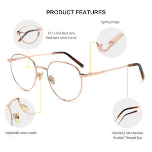 กรอบแว่นตาทรงกลมแบบ unisex กรอบเต็ม ป้องกันแสงสีฟ้า ขาแว่นอะซิเตท กรอบสแตนเลส สำหรับผู้ชายและผู้หญิง - Product Image 5